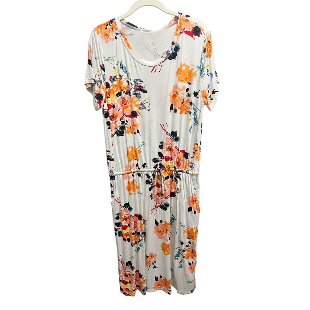 Simier Fariry Women's Modest Stretch Blouson Crew Neck Short Sleeve Dress SIZE L